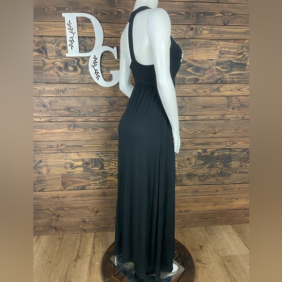 INC International Concepts | Black Maxi Dress Lace Embroidered Split Deep V-Neck - Picture 5 of 6